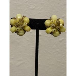 Vintage West Germany Clip on Earrings Faceted Beads